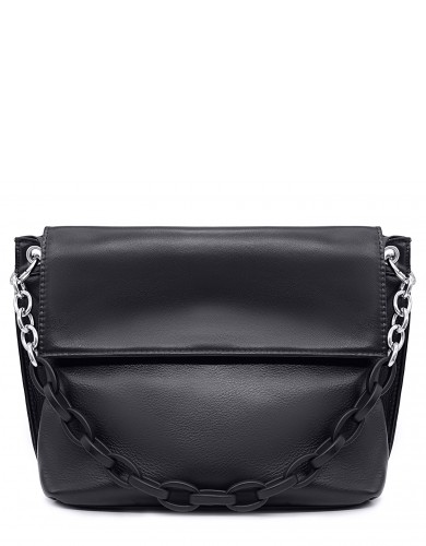 Чорна шкіряна середня жіноча сумка