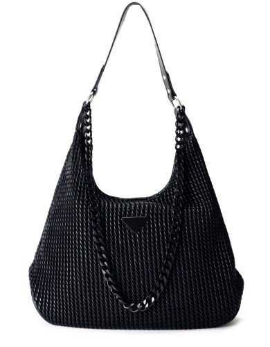 Чорна шкіряна «еко» велика жіноча сумка