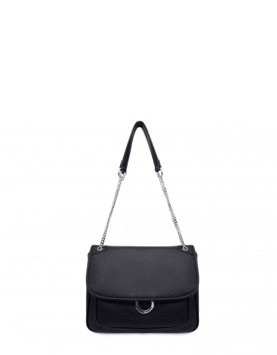 Чорна шкіряна «еко» середня жіноча сумка