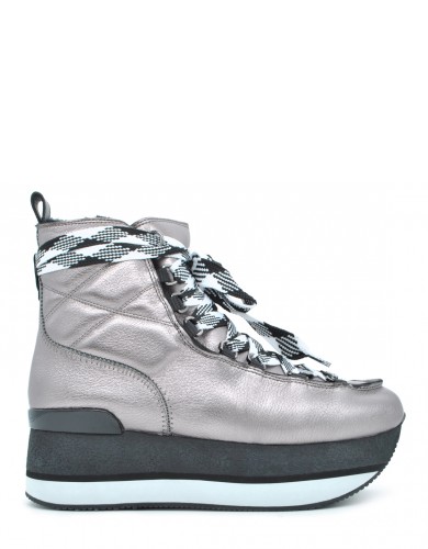 Срібні шкіряні  зимові черевики