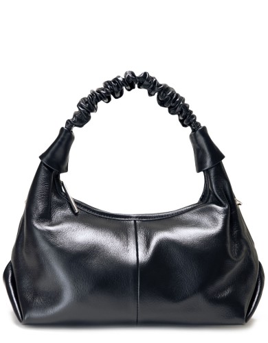 Чорна шкіряна середня жіноча сумка