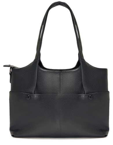 Чорна шкіряна велика жіноча сумка