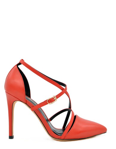 Красные кожаные летние туфли на каблуке 