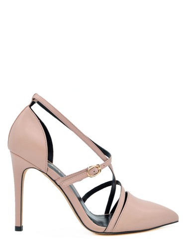 Бежевые кожаные летние туфли на каблуке 