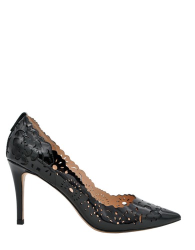 Чорні  лакові  літні  туфлі на підборі