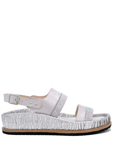 Серые  кожаные летние босоножки 