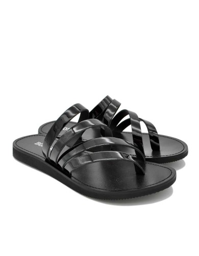 Черные лаковые летние шлепанцы