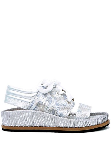 Серебряные  кожаные летние босоножки 