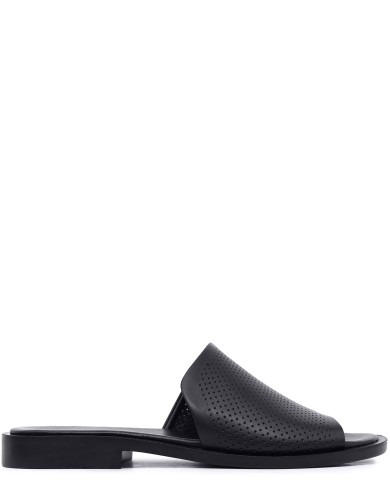 Черные кожаные летние шлепанцы