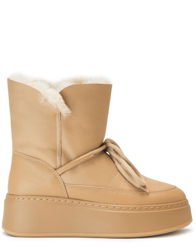 Бежевi шкіряні зимові уггі 