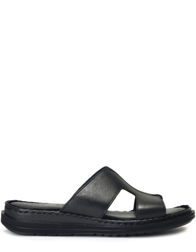 Черные кожаные летние шлепанцы