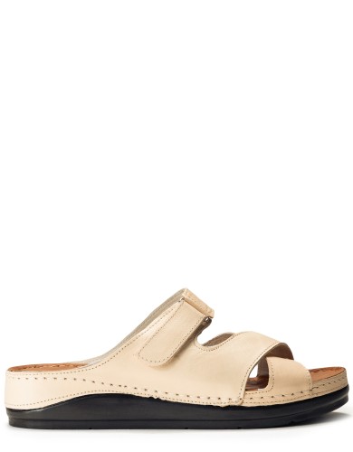 Бежевые кожаные летние шлепанцы