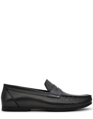 Черные кожаные летние мокасины