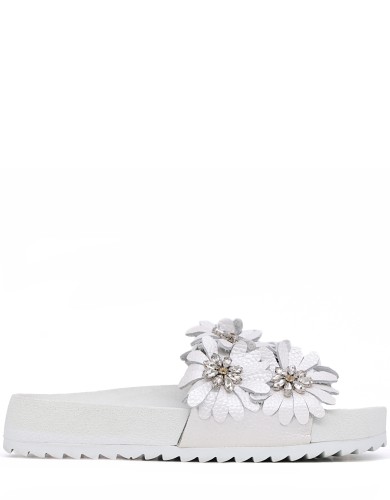 Белые кожаные летние шлепанцы