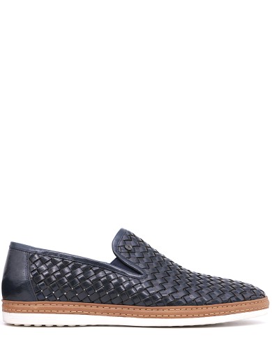 Синие кожаные летние слипоны