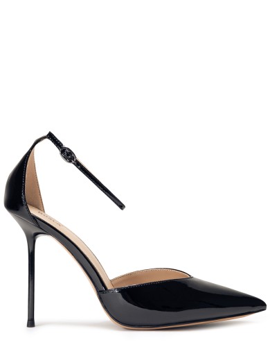 Чорні лакові літні туфлі на підборах