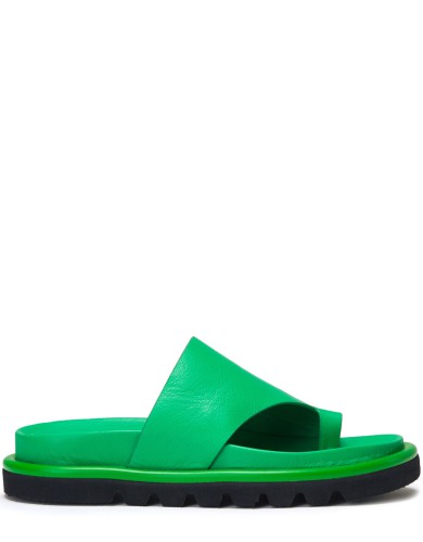 Зеленые кожаные летние шлепанцы