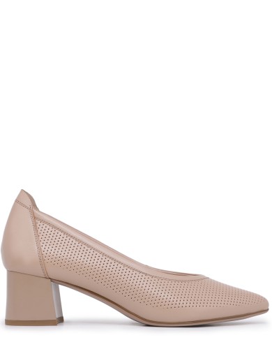 Бежеві шкіряні демісезонні туфлі на підборі