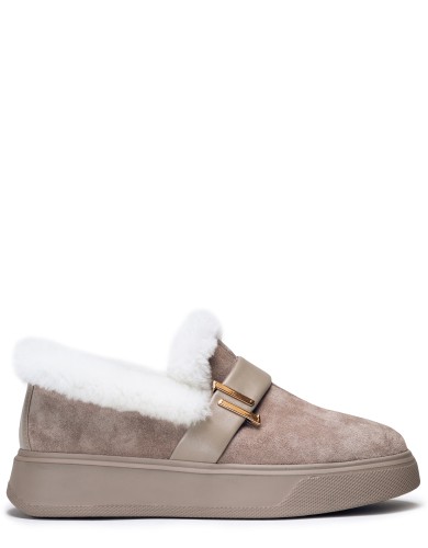 Бежевi замшеві  зимові сліпони