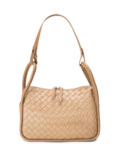 Бежевая кожаная средняя женская сумка