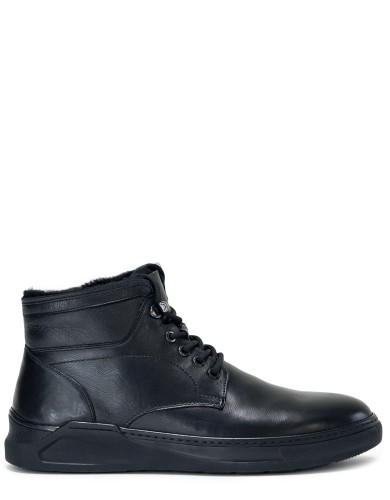 Черные кожаные зимние ботинки