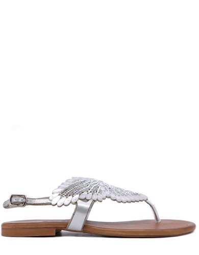 Серебряные  кожаные летние сандалии