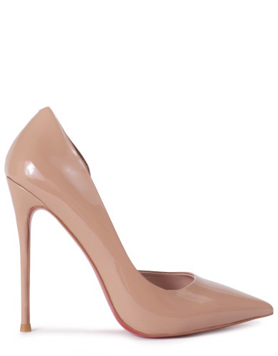 Бежевi лакові  літні  туфлі на підборі