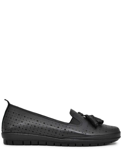 Черные кожаные летние балетки