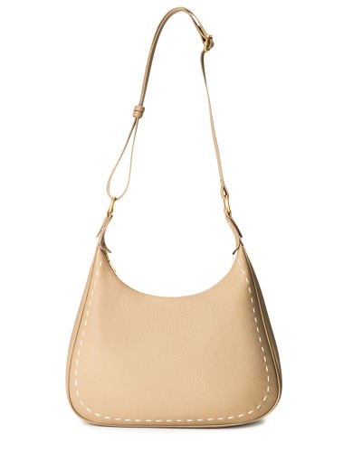 Бежевая кожаная большая женская сумка