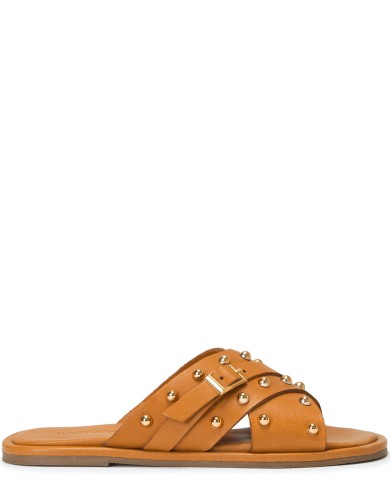 Коричневые кожаные летние шлепанцы