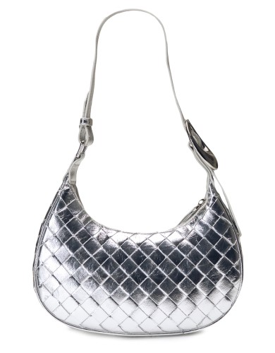 Серебряная кожаная маленькая женская сумка