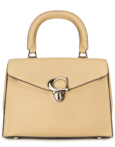 Бежевая кожаная маленькая женская сумка