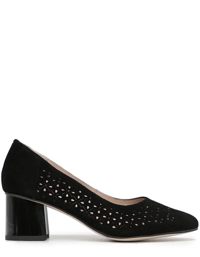 Черные замшевые летние туфли на каблуке 