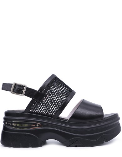 Черные кожаные летние босоножки