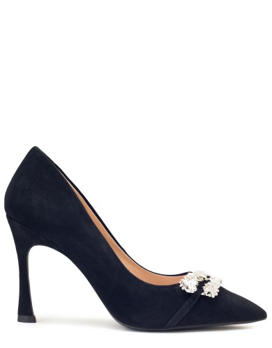 Черные замшевые демисезонные туфли на каблуке 