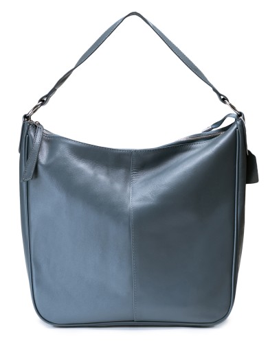 Синя шкіряна велика жіноча сумка