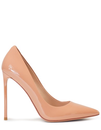 Бежевые лаковые демисезонные туфли на каблуке 