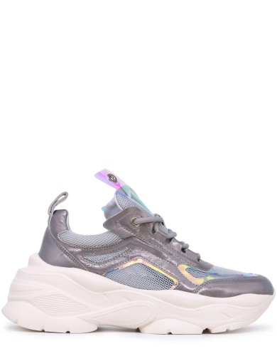 Серые кожаные летние кроссовки