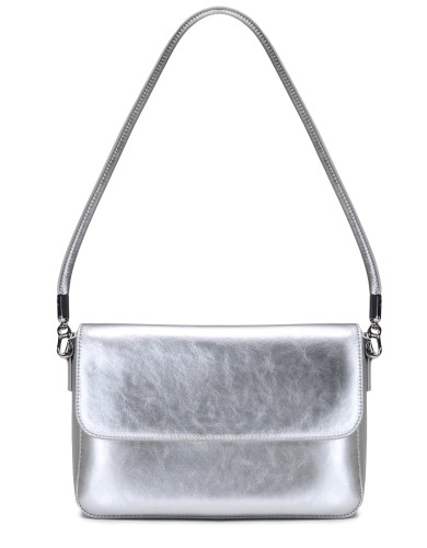 Серебряная кожаная маленькая женская сумка