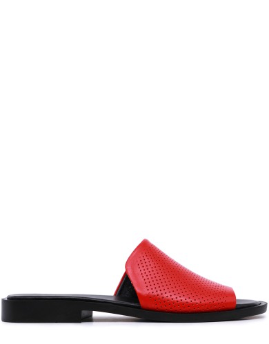 Красные кожаные летние шлепанцы