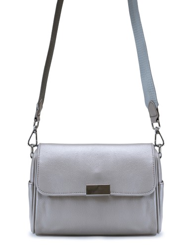 Серая кожаная маленькая женская сумка