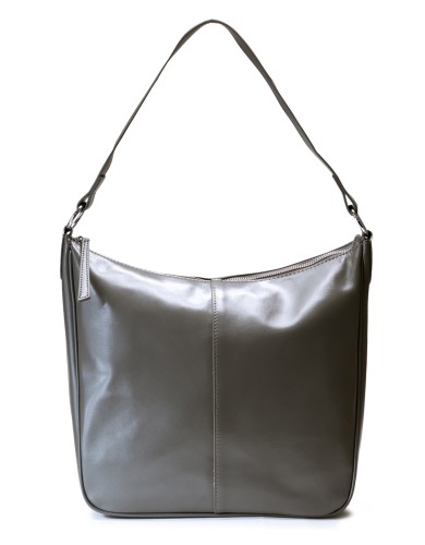 Сіра шкіряна велика жіноча сумка