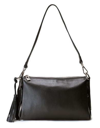 Черная кожаная маленькая женская сумка