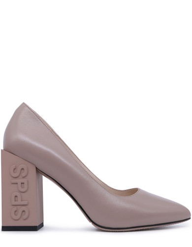 Бежеві шкіряні демісезонні туфлі на підборі