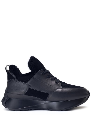 Чорні  шкіряні  зимові кросівки 