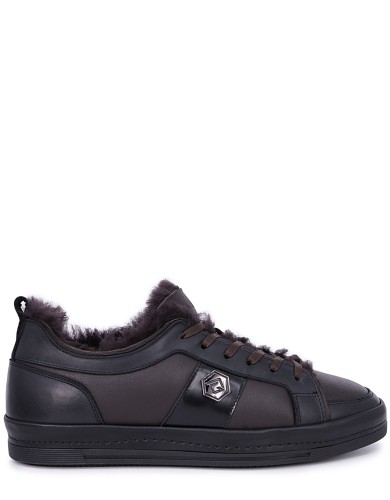 Коричневые кожаные зимние кеды