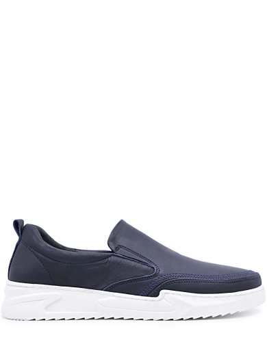 Синие кожаные демисезонные слипоны