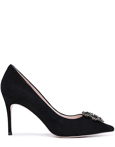 Черные замшевые демисезонные туфли на каблуке 