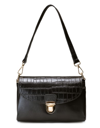 Черная кожаная маленькая женская сумка