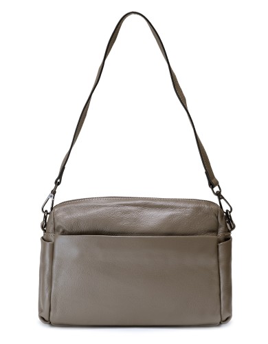 Серая кожаная средняя женская сумка